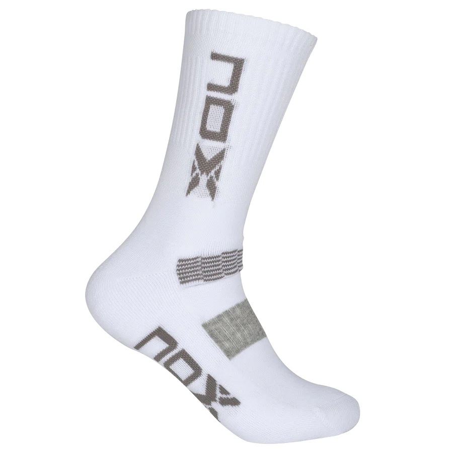 NOX CALCETINES MEDIA CAÑA TECNICOS HOMBRE BLANCOS LOGO VERTICAL GRIS 39-45